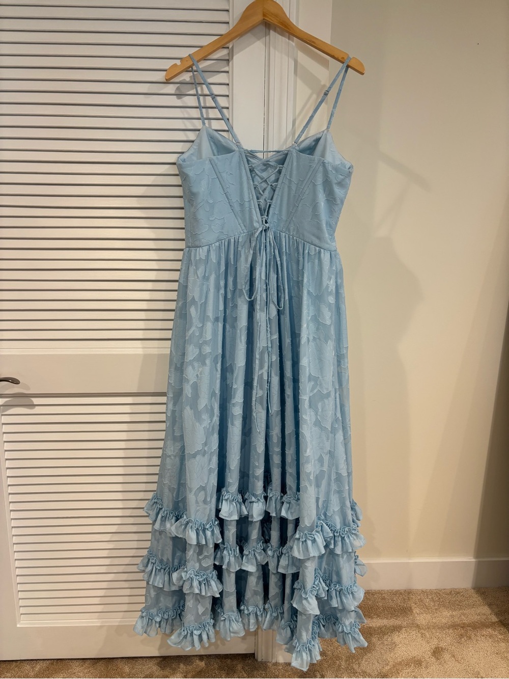 Azazie Sky Blue Floral Burnout Corset Dress - Picture 4 of 13
